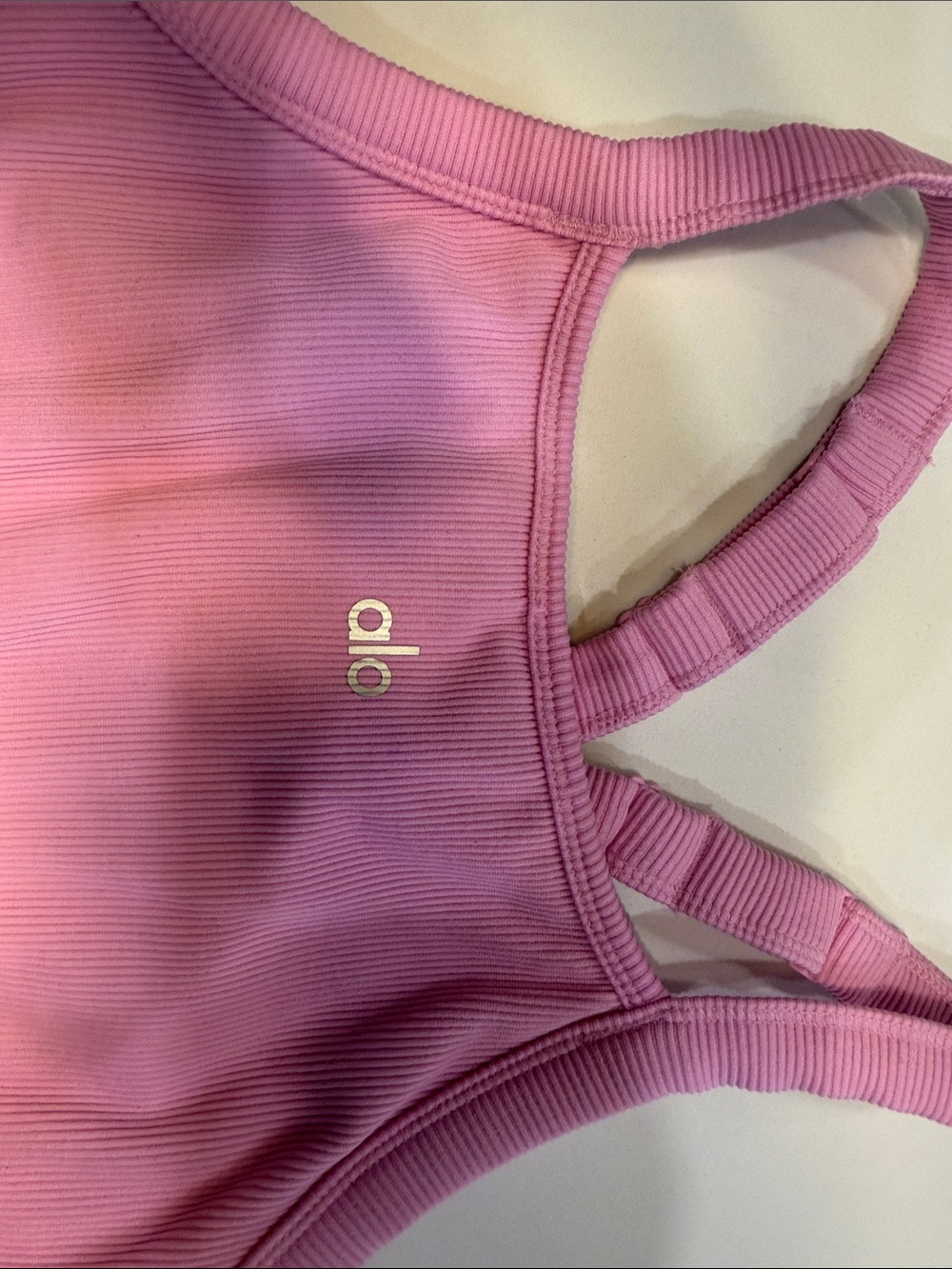 ALO Yoga Seamless Ribbed Favorite Bra Tank- Candy Heart Pink - Picture 5 of 5